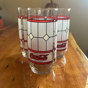 Vintage Coca-Cola Glass Set with Red and White Stained GlassDesign